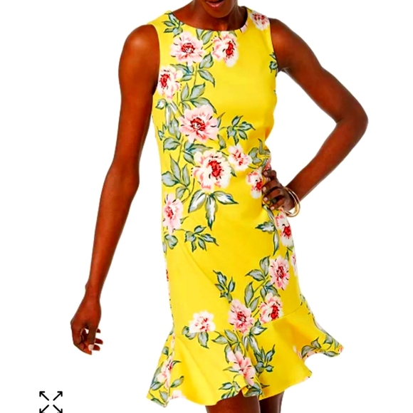 🟣Jessica Howard Floral Yellow Bodycon Slim Fit Mini Dress Size 10 - Picture 1 of 16